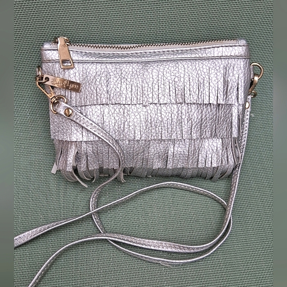 BARI LYNN Fringe Metallic Clutch Crossbody EUC
